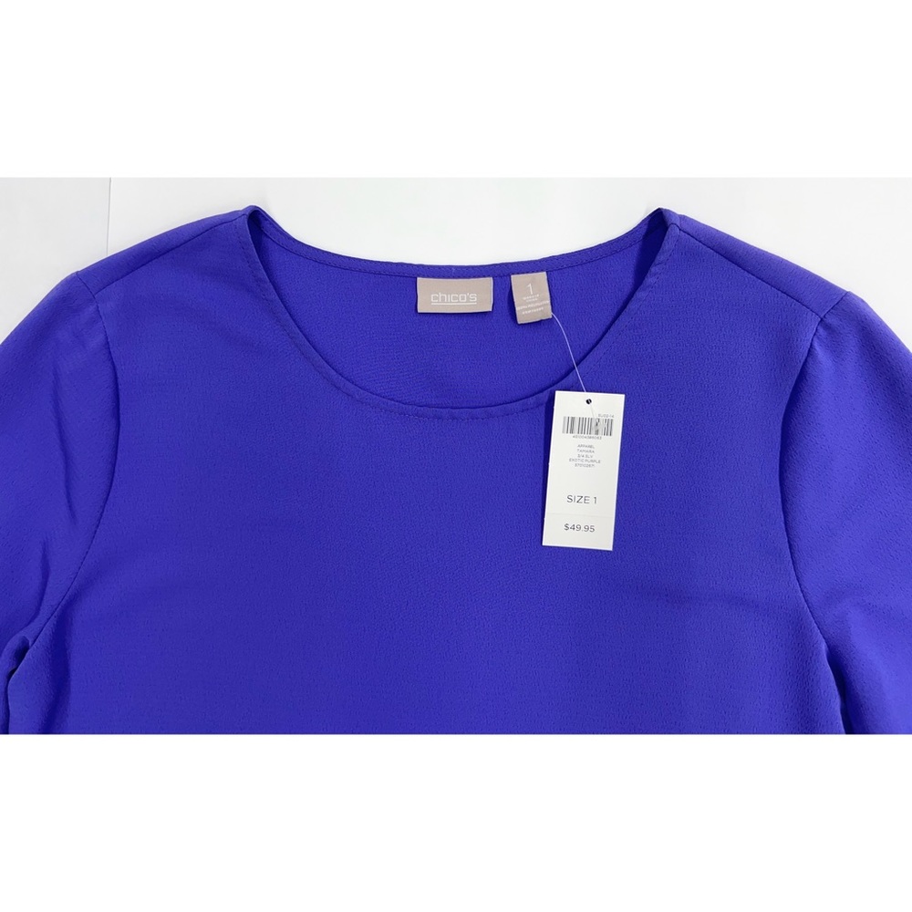 Chico's Purple Pullover High Low 3/4 Sleeve Blouse - Picture 12 of 14